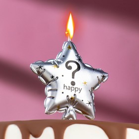 Свеча в торт на шпажке 'Воздушный шарик.Звезда', знак вопроса,5,5 см, серебряная
