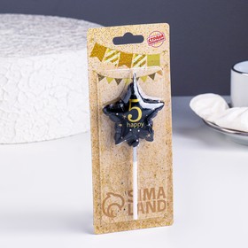 Свеча в торт на шпажке «Воздушный шарик.Звезда», цифра 5, 5.5 см, черная с золотом (комплект 2 шт)