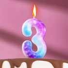 Свеча в торт на шпажке "Галактика", цифра 3, 5,5 см - Фото 1