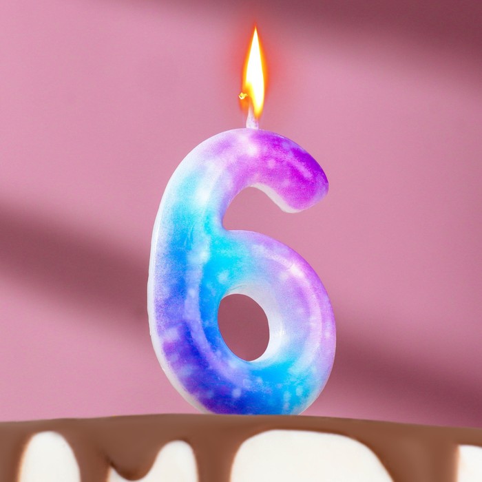 Свеча в торт на шпажке "Галактика", цифра 6, 5,5 см - Фото 1