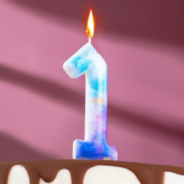 Свеча в торт на шпажке "Звездопад", цифра 1, 9 см, ГИГАНТ - Фото 1