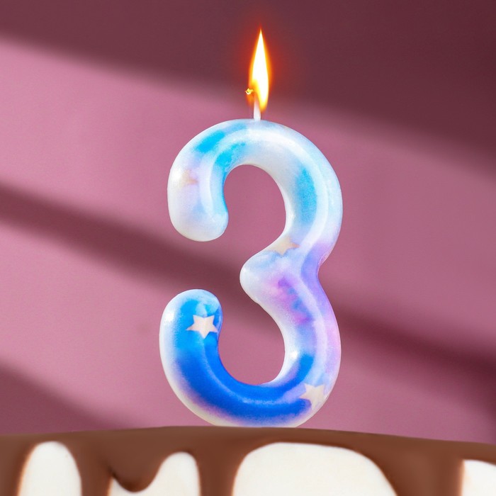 Свеча в торт на шпажке "Звездопад", цифра 3, 9 см, ГИГАНТ - Фото 1
