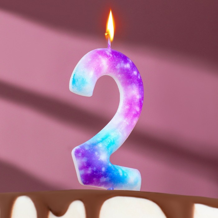 Свеча в торт на шпажке "Галактика", цифра 2, 9 см, ГИГАНТ - Фото 1