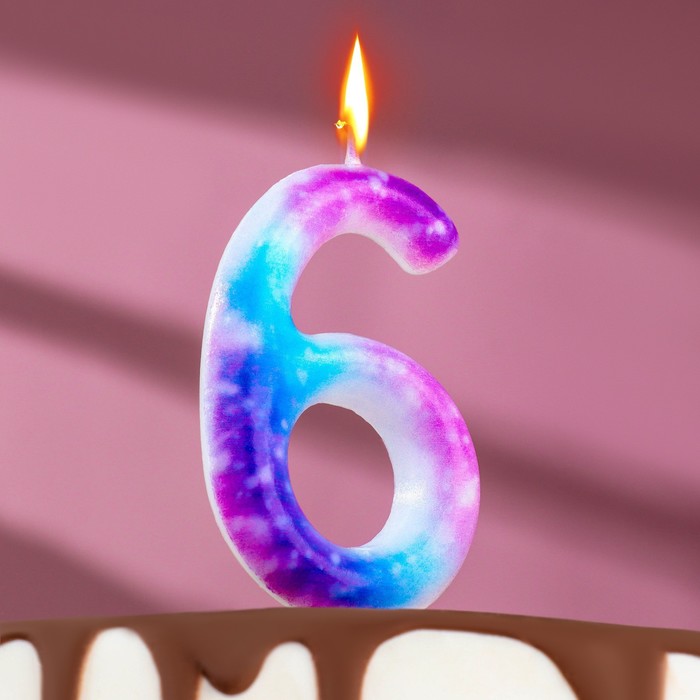 Свеча в торт на шпажке "Галактика", цифра 6, 9 см, ГИГАНТ - Фото 1