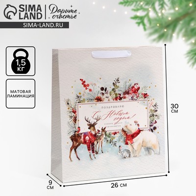 Пакет подарочный новогодний ламинированный «С Новым годом», M 30×26×9 см