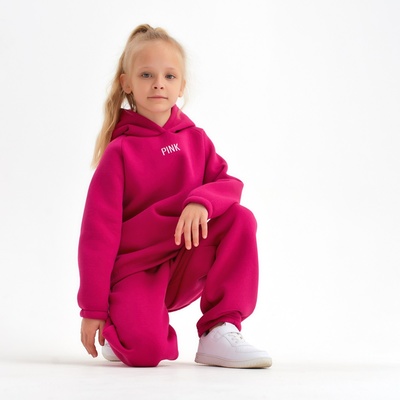 Костюм детский (худи, брюки) MINAKU: Basic Line KIDS, oversize, фуксия, рост 104 см