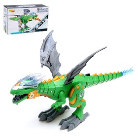 Динозавр «Техно», эффект дыма, свет и звук, работает от батареек, цвет зелёный