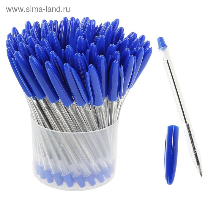 Ручка шариковая синий колпачок рифлёный держатель, стержень синий - Фото 1