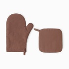 Набор кухонный Этель Kitchen, цвет. коричневый, варежка-прихватка 18×29 см, прихватка 19×19 см - Фото 2