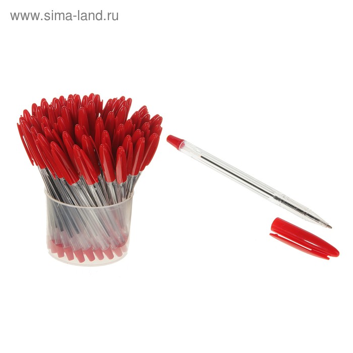 Ручка шариковая, красный колпачок, рифлёный держатель, стержень красный - Фото 1