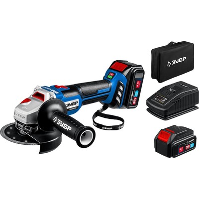 Углошлифовальная машина аккум. ЗУБР AB-125-42, 20 В, 2х4 Ач, Li-Ion, d=125х22.2 мм, сумка