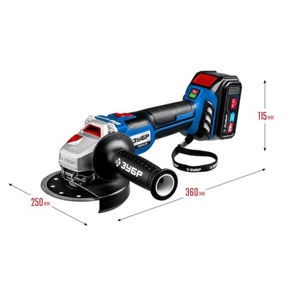 Углошлифовальная машина аккум. ЗУБР AB-125-42, 20 В, 2×4 Ач, Li-Ion, d=125×22.2 мм, сумка