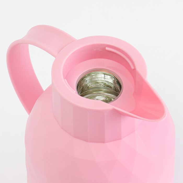 Термос-кофейник 1 л, сохраняет тепло 24 ч, стеклянная колба, розовый - фото 1906025357