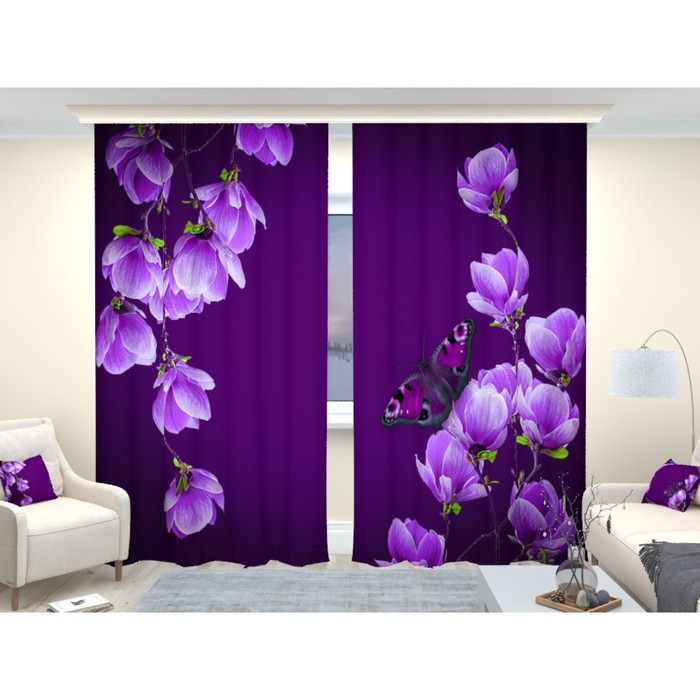 Фотошторы «Цветы магнолии на пурпурном фоне», размер 150 × 260 см, димаут - Фото 1