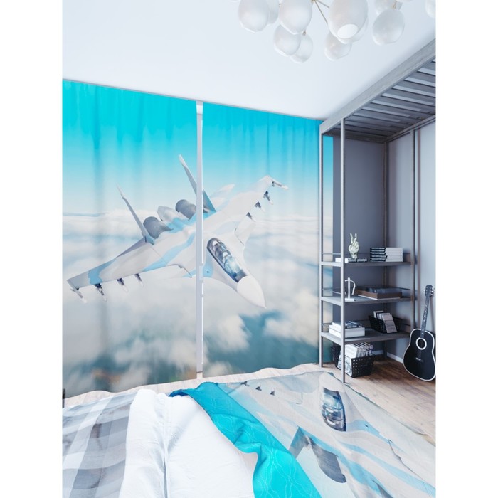 Фотошторы «Истребитель в облаках», размер 150 × 260 см, димаут - Фото 1