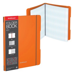 Тетрадь А5+, 48 листов в клетку ErichKrause "FolderBook Neon", сменная пластиковая обложка, блок офсет, белизна 100%, оранжевая