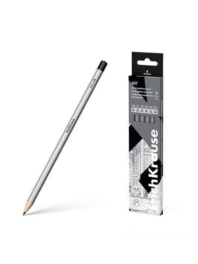 Набор карандашей чернографитных различной твердости 6 штук, ErichKrause, грифель d=2.2 мм, шестигранные, ударопрочные, серебро, в коробке