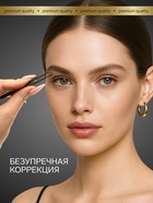 Пинцет для бровей профессиональный, скошенный, узкий, 9 см, чёрный - Фото 3