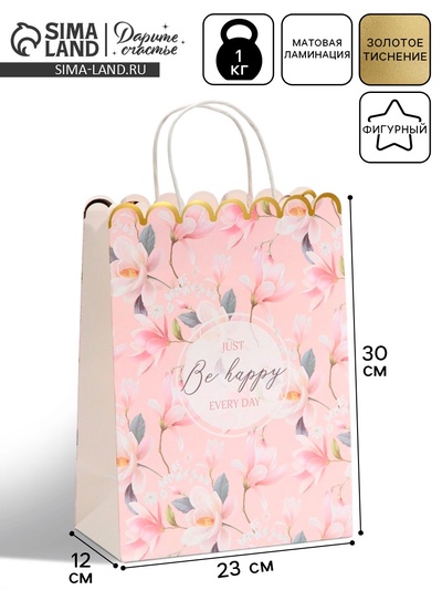 Пакет подарочный крафтовый, упаковка, «Be happy», 23×30×12 см