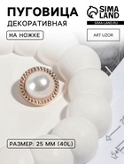 Пуговица металлическая на ножке, декоративная, d=25 мм, цвет жемчужный - Фото 1