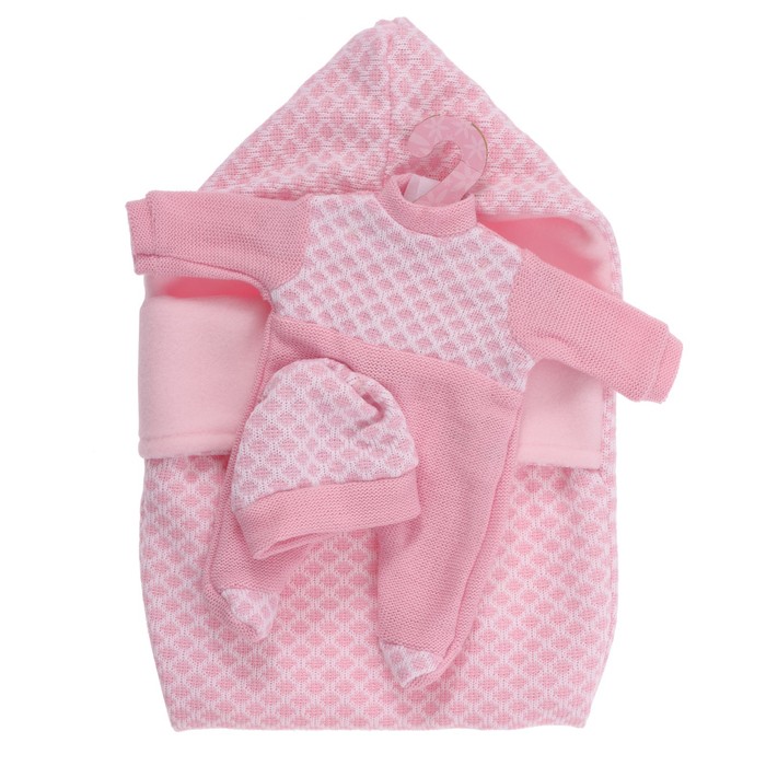 Одежда для кукол и пупсов 25-29 см, конверт розовый, боди-комбинезон, шапка - Фото 1