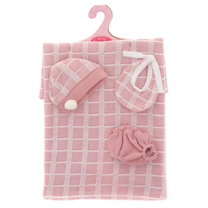 Комплект одежды для кукол 26 см, розовое одеяло, шапка, слюнявчик, трусики - Фото 1