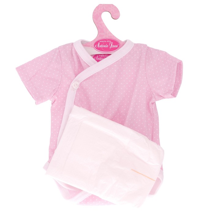 Одежда для кукол и пупсов 40-45 см, боди розовое в горошек, подгузник - Фото 1