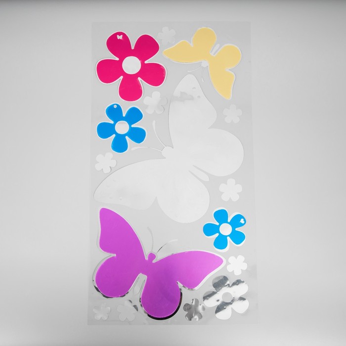 Наклейка интерьерная зеркальная "Бабочки в саду" цветная 61х32 см - Фото 1
