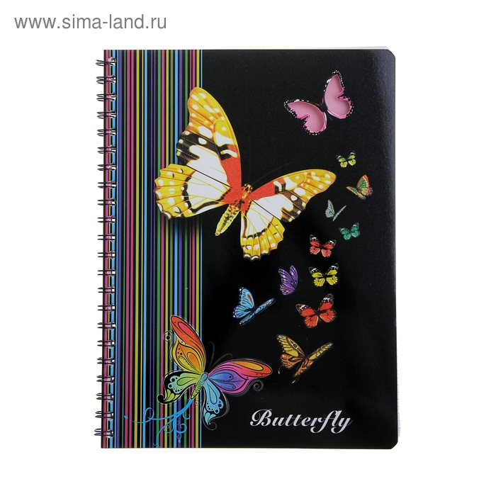 Тетрадь А4 80л клетка, на гребне "Бабочки" обложка картонная, выборочно блестки - Фото 1
