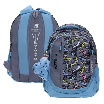 Рюкзак школьный Kite Education teens, 40 х 30 х 17,5 см, эргономичная спинка, синий
