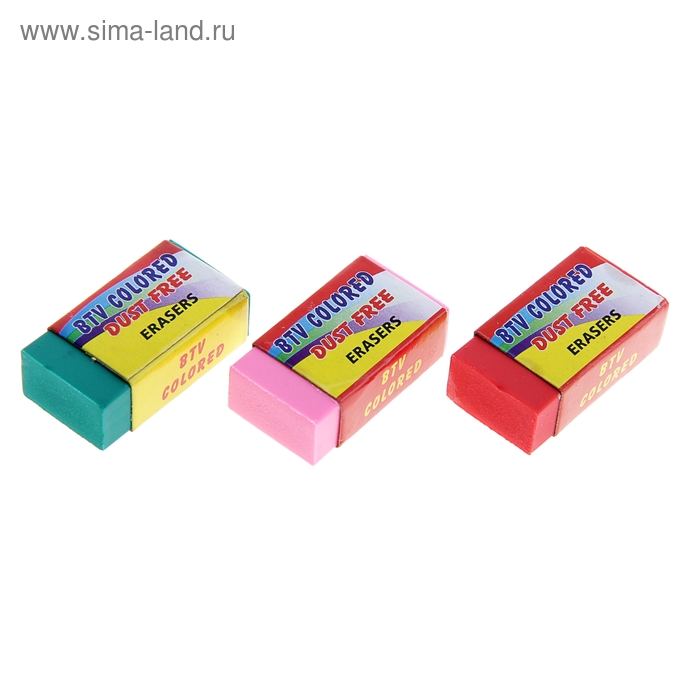 Ластик прямоугольный ERASERS Флюор в бумажном держателе МИКС - Фото 1