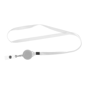 Лента для бейджа ширина-9 мм, длина-85 см с держателем-рулеткой 40 см и петлей на кнопке, белая (комплект 100 шт)