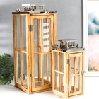 Подсвечник дерево "Фонарь - большие окна" коричневый набор 2 шт 30х13х13; 49х18,5х18,5 см - фото 21660695