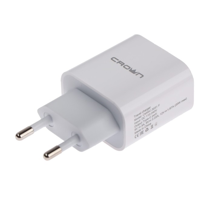 Сетевое зарядное устройство Crown CMWC-3031F, USB Type-C, 3 А, быстрая зарядка, белое - фото 51759284 Сетевое зарядное устройство Crown CMWC-3031F, USB Type-C, 3 А, быстрая зарядка, белое - фото 51759284