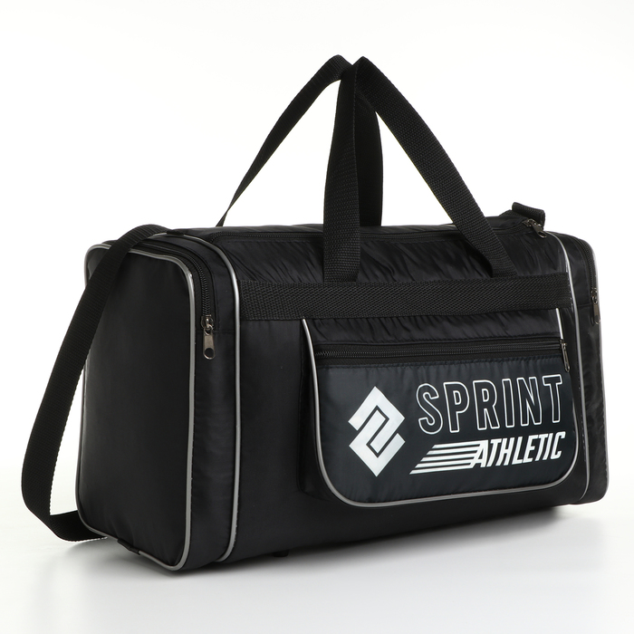 Сумка спортивная мужская на молнии, 3 наружных кармана, средний размер, цвет чёрный - Фото 1