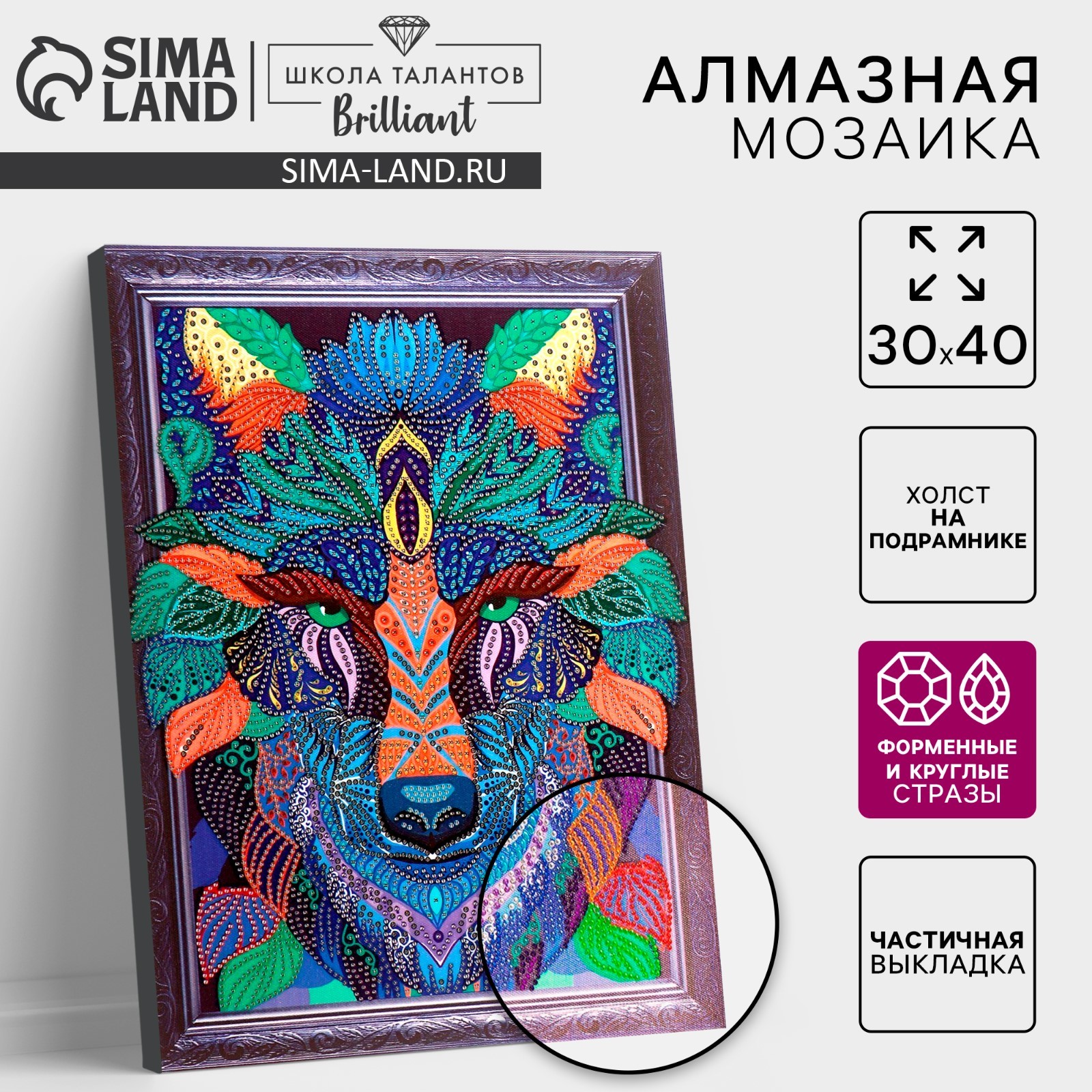 Алмазная мозаика с частичным заполнением и форменными стразами на раме ...