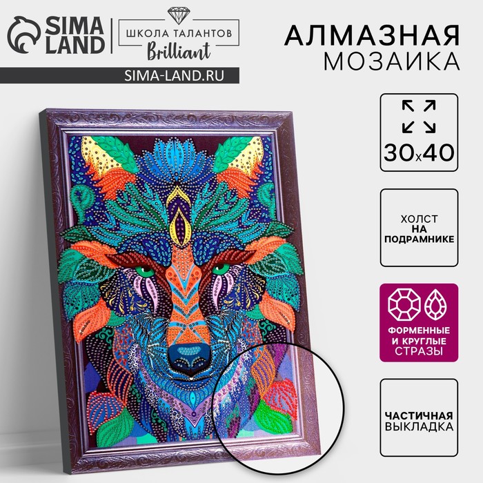 Алмазная мозаика с частичным заполнением и форменными стразами на раме «Волк», 30×40 см - Фото 1