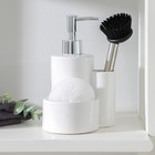 УЦЕНКА Дозатор для моющего средства Доляна «Милитари», 370 мл, с губкой и щёткой, цвет белый - Фото 1