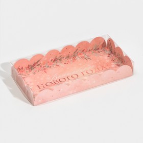 Коробка для кондитерских изделий с PVC крышкой «Зимние цветы», 10.5 х 21 х 3 см, Новый год
