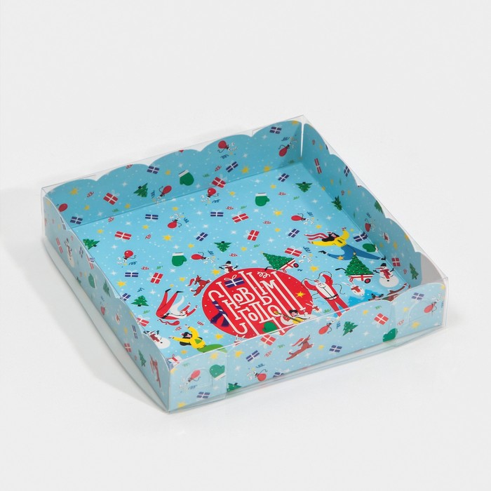 Коробка для кондитерских изделий с PVC крышкой «Новогодний переполох», 15 х 15 х 3 см - Фото 1