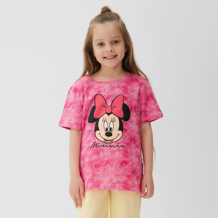 Футболка для девочки "Minnie", Минни Маус, «Тай-дай», рост 86-92 см, цвет розовый - Фото 1