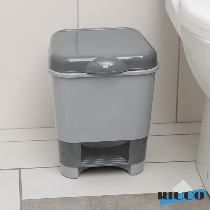 Контейнер для мусора с педалью RICCO, 8 л, 24×25,5×29,5 см, цвет серый - Фото 1