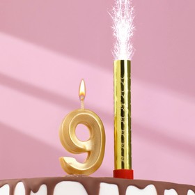 Свеча для торта цифра 'Грань + фонтан' золотая '9' Ош