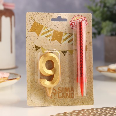 Свеча для торта цифра «Цифра 9», свеча фонтан, золотая