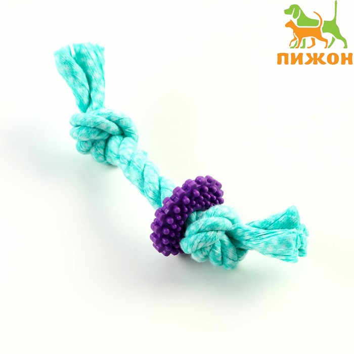Игрушка жевательная "Шестерёнка на канате", до 20 см, бирюзовая - Фото 1