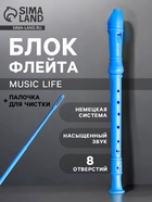 Блокфлейта Music Life, 8 отверстий, немецкая система, сопрано, голубая - Фото 1