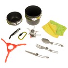 Набор туристической посуды maclay: 2 кастрюли, приборы, горелка, штопор, тряпка, карабин - Фото 9