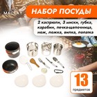 Набор посуды туристический: 2 кастрюли, приборы, печка-щепочница, карабин, 3 миски - фото 2657613