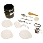 Набор туристической посуды Maclay: 2 кастрюли, приборы, горелка, 3 миски, лопатка, карабин - фото 6638796