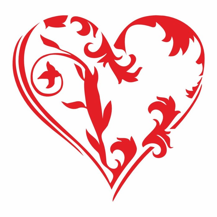 Наклейка "Сердце в цветах", плоттер, красная, 100 х 100 х 1 мм - Фото 1